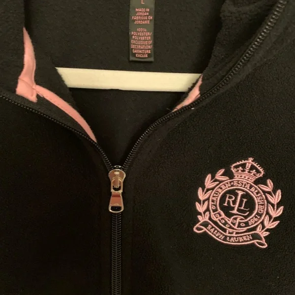 Ralph Lauren Women’s
Zip Up Jacket ~ Black with Pink Signature RLL Emblem - Picture 1 of 7